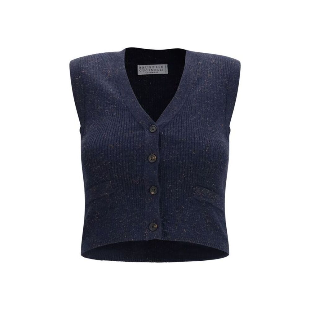 Brunello Cucinelli Blue Cashmere Sleeveles Women's Sweater